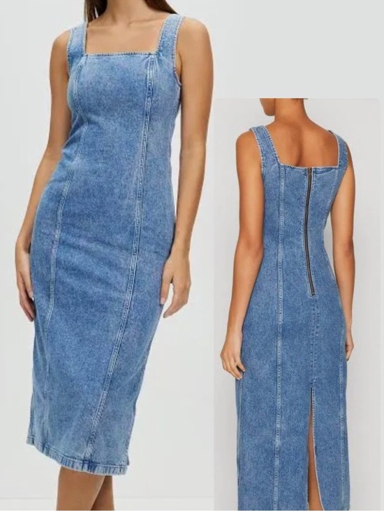 Abercrombie & Fitch Dresses & Skirts - Abercrombie & Fitch Dress Womens XL Blue Denim Colomn Bodycon Midi Square Neck
